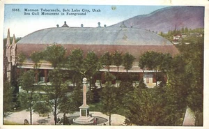 Mormon Tabernacle Salt Lake City Utah Sea Gull Monument in Foreground Postcard - Picture 1 of 2