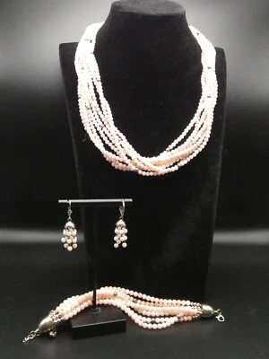 Jay King Piel de Ángel Coral Plata de Ley Multihilo Collar Pulsera Pendientes Foto 1 de 4