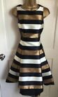 Gorgeous Coast Black And Gold Stripe Fit Flare Occasion Hi Low Midi Dress Size 12