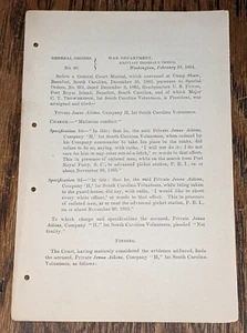 1864 Court Martial Jonas Aikins 1st South Carolina Vol. Refusing Orders Mutiny - Picture 1 of 4