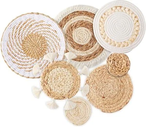 7 Pack Wall Basket Decor Seagrass Rattan Wicker Round Handmade Kitchen Home - Picture 1 of 6