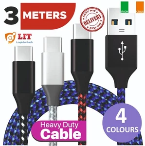 3 Meters Charging Cable For Samsung S9 S10+ S20 + Type C USB-C Fast Charger NewC - Picture 1 of 16
