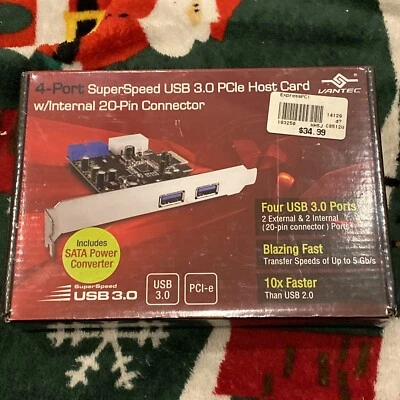 Vantec 4-Port SuperSpeed USB 3.0 PCIe Host Card w/ Internal 20-Pin Connector - Image 1 of 4