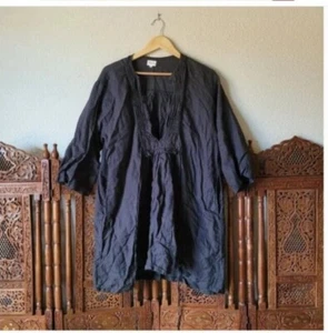 MEG BY DESIGN Lora Top - Lagenlook Tunic Dress Linen Top - OS - Ink Light Black - Picture 1 of 7