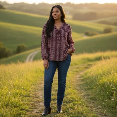 Top de mujer Lane Bryant talla 26/28 4X cuello atado manga larga suave de gasa Foto 1 de 4