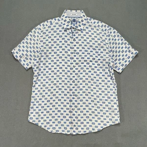 Bugatchi Mens Linen Shirt White Medium Short Sleeve Retro Lightweight Button Up - Picture 1 of 7