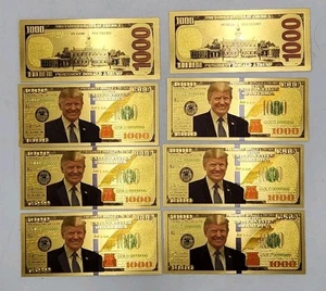 US-Präsident Donald Trump neu coloriert 1000 Dollar Schein Gold 8 Stück - Bild 1 von 5