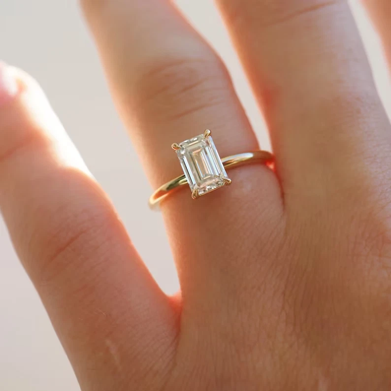 1.50 Ct Certified Lab Grown Diamond Engagement Ring Emerald Cut E VS2 14 KT Gold - Image 1 of 4