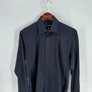 Tailorbyrd Classic Fit Shadow Stripe Western Button-Up Shirt Navy Size Medium - Picture 1 of 13