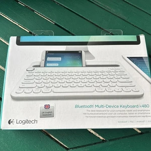 Logitech K480 Bluetooth Multi-device Keyboard UK Layout  Boxed Phone Stand White - Picture 1 of 12