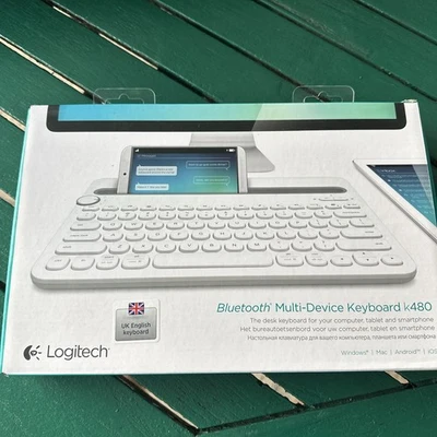 Logitech K480 Bluetooth Multi-device Keyboard UK Layout  Boxed Phone Stand White - Image 1 of 4