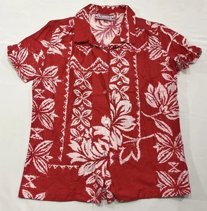 VTG Waltah Clarkes Hawaiian Shirt Mens Womens Small Red Floral Short - Read - Picture 1 of 6