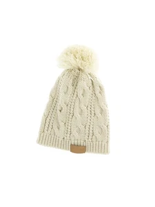 Cable Pom Pom Beanie Unisex Cream Thick and Warm Knit Winter Hat Cap by Back 40 - Picture 1 of 3