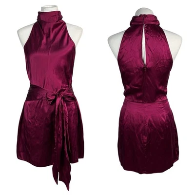 Amanda Uprichard x REVOLVE Sandrine Silk Women's Mini Dress Burgundy Size Large - Image 1 of 4