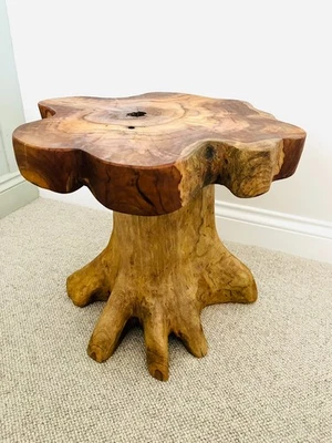 Wooden Coffee Table Teak Mushroom Round Side End Lamp Table Home Furniture - Image 1 of 3