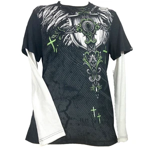 MMA Elite-Talla M-Y2K Estilo Aflicción-Gráfico Gótico Celta Cruz-Térmico-Negro/Verde - Imagen 1 de 19