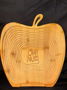 Oh Nuts! Collapsible Accordion Wooden Apple Shaped Nut Snack Basket Bowl - Picture 1 of 24