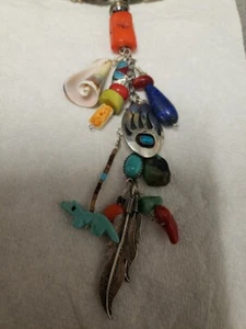 SOUTHWEST NATIVE AMERICAN CHARMED MULTI STONE NECKLACE . - Picture 1 of 5