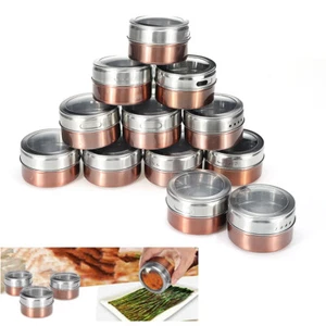 12x Stainless Steel Magnetic Spice Jars Pots Herb Tins Holder Storage Container - Picture 1 of 8