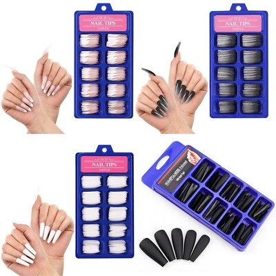 100 Ballerina Press-On Tips Fullcover Schwarz French Weiß Click-It Nails  - Bild 1 von 4