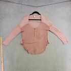 Free People Shirt Womens PS Petite Small Pink Scoop Neck Long Sleeve 1/4 Snap