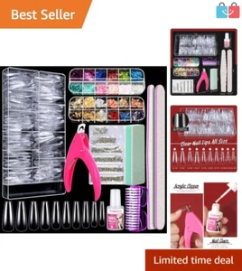 600 PCS Acrylic False Nail Tips Kit with Glitter & Rhinestones for DIY Elegance - Picture 1 of 9