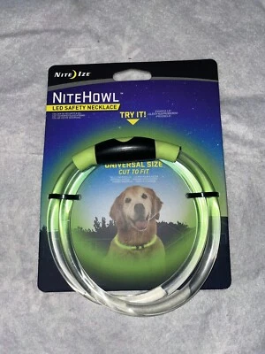 NITE IZE NITEHOWL LED SAFETY LIGHT UP GLOW OR FLASHING NEON GREEN DOG NECKLACE ~ - Image 1 of 2