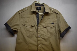 Marc Ecko Shirt Short Sleeves Tan Mens Size Small - Picture 1 of 13