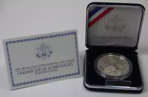 2005 Marine Corps 230th Anniversary Commemorative PROOF Silver Dollar w/ OGP+COA - Picture 1 of 11