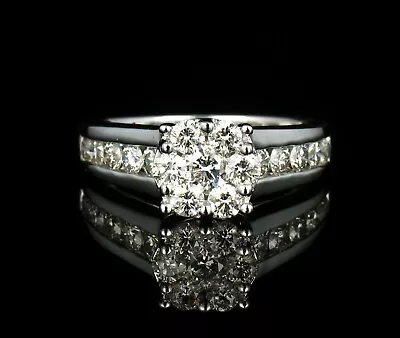 ANILLO RACIMO FLORES ORO BLANCO 14K DIAMANTE NATURAL REDONDO FIRMADO POR ZALES 1.0ctw Foto 1 de 4