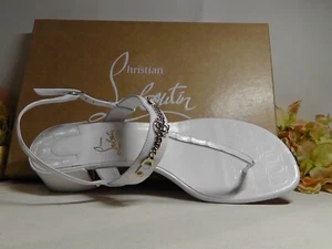 Christian Louboutin MJ Thong WHITE Croc Embossed Leather Sandals Size 11 - Picture 1 of 21