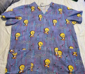 Blusa Médica Pediátrica Vintage Looney Tunes Mujer L Dibujos Animados Bebé Bolsillos - Imagen 1 de 7