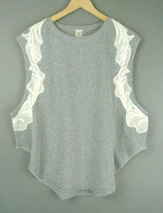 Free People We The Free Gray Knit Top S Lace Trim Casual Pull Over *0145 - Picture 1 of 6