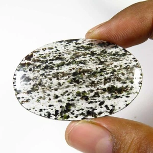 Rutilquarz schlicht oval Cabochon 46x30mm 44Kt natürlich schwarze Punkte Edelstein BK-02 - Bild 1 von 4