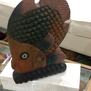 Vintage Hand Carved and Painted in Thailand large Wooden Tropical Fish 12”x 9 i - Picture 1 of 7
