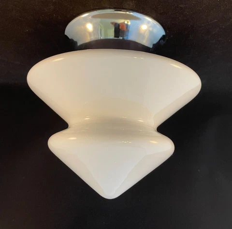 vintage milk glass shade on nickel flush mount fixture #1 Cover