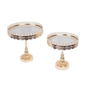 2 pcs 12" and 10" Gold Round Metal Cake Stand Mirror Top Wedding Decorations - Picture 1 of 9