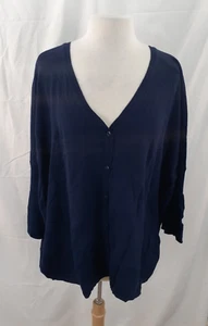 Woman Within Cardigan Sz 4XL 34/36 Navy Blue 3/4 Sleeve V-Neck Stretch Casual - Picture 1 of 10