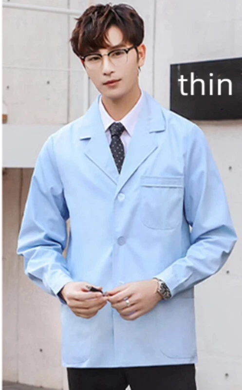 Men Short Coat Doctor Nurse Jacket Medical Lab Uniform Blue Work Clothes - Image 1 of 3