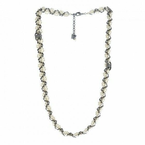 Collana lunga originale CHANEL catena di perle CC argento 2017