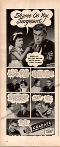 Publicidad impresa de pasta de dientes Colgate vintage 1945 1943 arte de pared efímero decoración mal aliento - Imagen 1 de 2