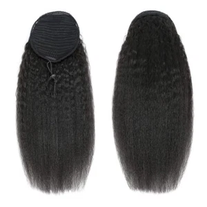 Ponytail Extensions Human Hair Wrap Drawstring Adjustable 18 Kinky Straight - Picture 1 of 6