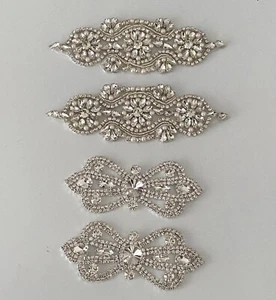 Paquete de 4 piezas apliques de cuentas de cristal con motivo de pedrería de hierro sobre plata - Imagen 1 de 13