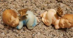 💥 Vtg Sleeping Angels Christmas Ornaments Pink & Blue Plastic Hang Set Holiday  - Picture 1 of 15