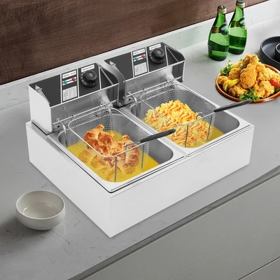 2*6L 2,5KW+2,5KW Friggitrice Elettrica Professionale Inox With 2*Cestelli filtro - Immagine 1 di 4