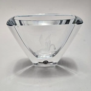 Strombergshyttan Signed & Numbered Small Etched Glass Vase Swan Sweden 4" - Picture 1 of 9