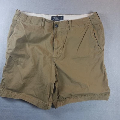Pantalones Cortos Abercrombie & Fitch Para Hombre 33 Caqui Chino Frente Plano Cremallera Mosca Ribete Bolsillos Foto 1 de 4