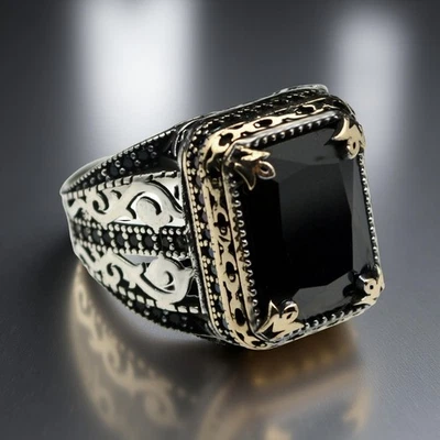Anillo para hombre piedras preciosas de ónix negro 925 joyería de plata de ley talla 7-15 EE. UU. Foto 1 de 3