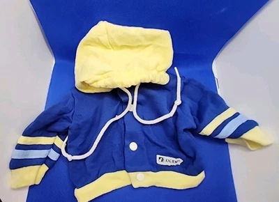 Винтажный 80-х / 90-х годов Jog Togs ребенка новорожденного желтый / синий с капюшоном кнопка куртка  - Изображение 1 из 4