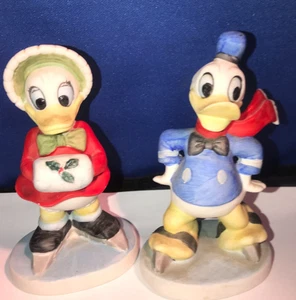 Vintage Walt Disney Productions Donald Duck & Daisy Eislaufen Keramik Figuren - Bild 1 von 7